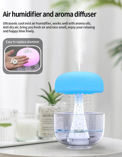 Jellyfish Raindrop Humidifier Ultrasonic Atomization Seven-color Ambience Light Cloud Rain Aroma Diffuser Home Decor