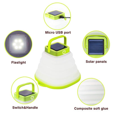 Collapsible Camping Light IP68 Waterproof Solar Foldable Lantern Solar Tent Lighting USB Rechargeable Outdoor Night Tools