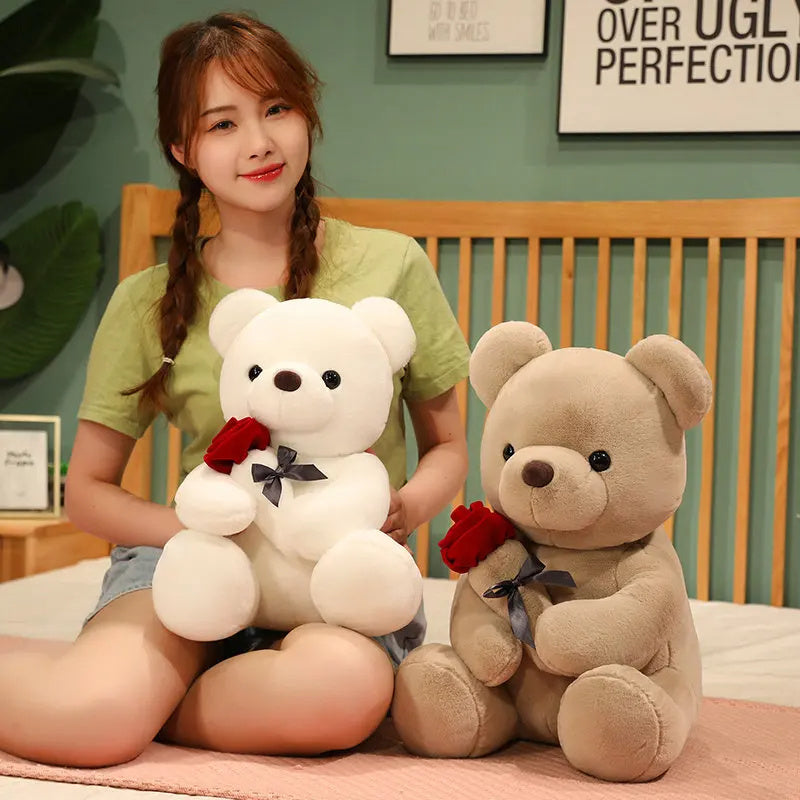 23-45cm New Lovely Hug Roses Teddy Bear Plush Pillow Stuffed Soft Animal Dolls Nice Birthday Gift Girlfriend Valentine's Day