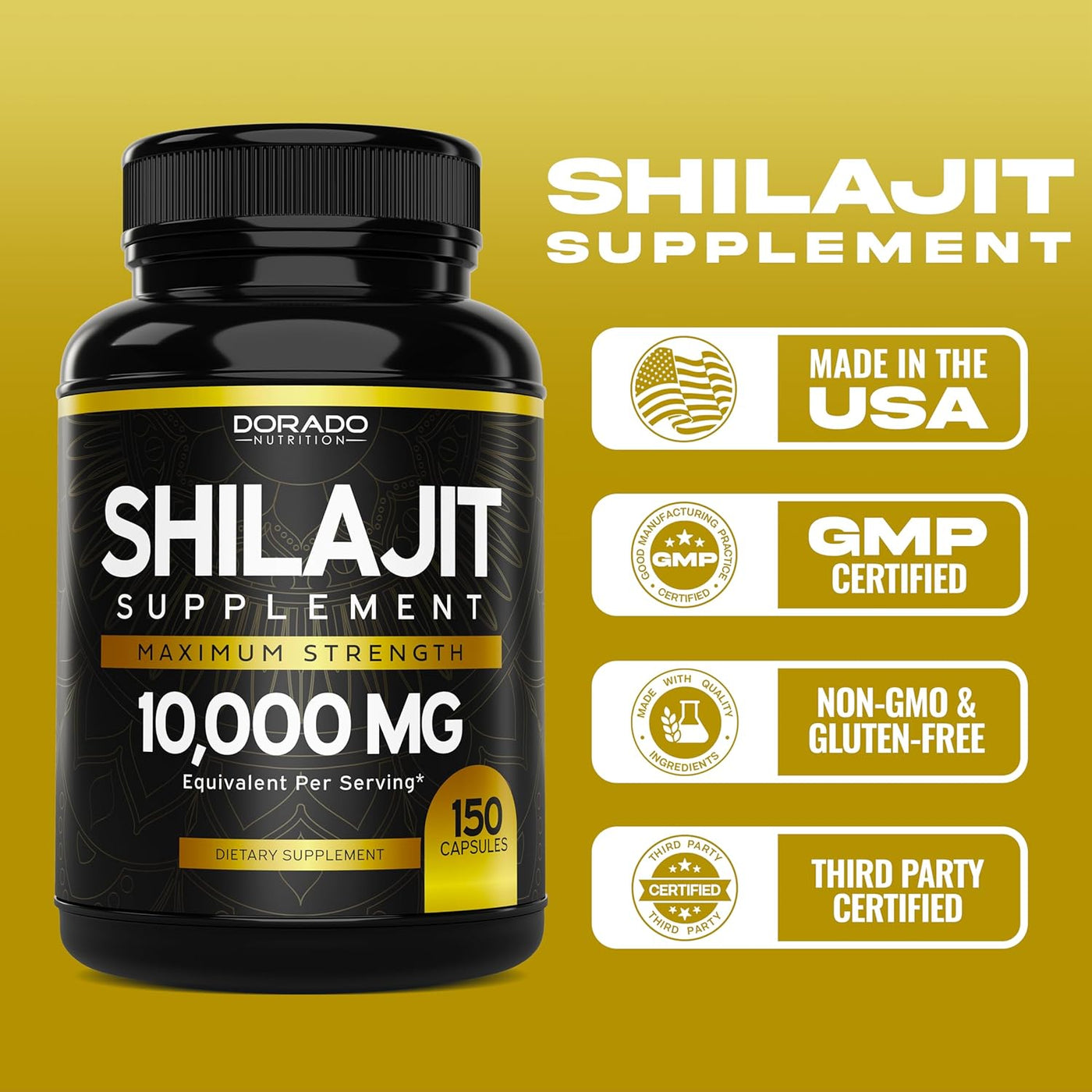 Shilajit Pure Himalayan Capsules 10,000mg (150 Capsules) - Premium Shilajit Capsules for Men - Authentic Shilajit Supplement - Non GMO