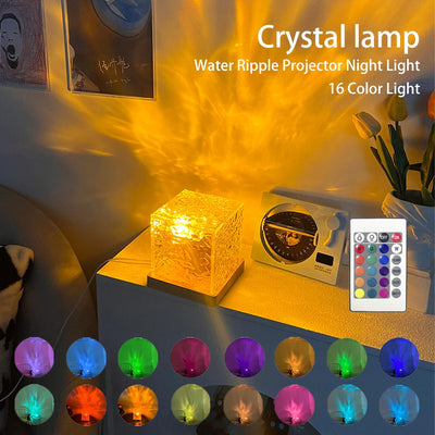 LED Water Ripple Rotating Projection Crystal Table Lamp - 16 Color Gifts