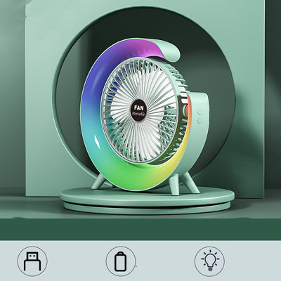 New Bright Night Light Charging Fan Desktop Silent Mini Electric Fan Portable Fan
