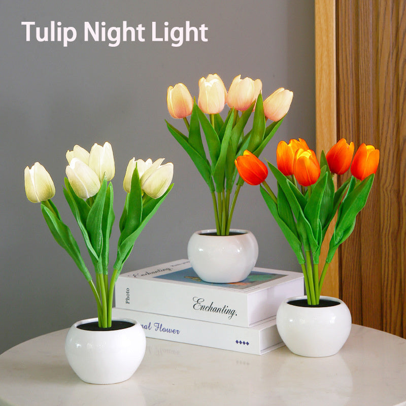 LED Tulip Flower Night Light Artificial Flowerpot Potted Plant Landscape Table Lamp