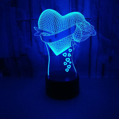 Loving Heart With Rose - Custom 3D Effect Optical Illusion Table Lamp