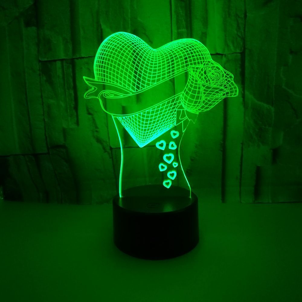 Loving Heart With Rose - Custom 3D Effect Optical Illusion Table Lamp