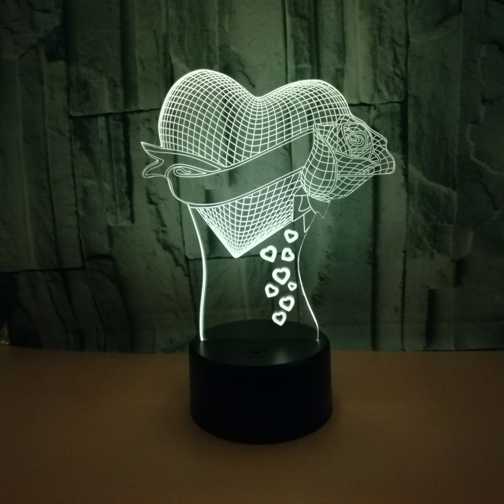 Loving Heart With Rose - Custom 3D Effect Optical Illusion Table Lamp