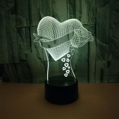 Loving Heart With Rose - Custom 3D Effect Optical Illusion Table Lamp