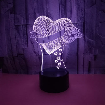 Loving Heart With Rose - Custom 3D Effect Optical Illusion Table Lamp