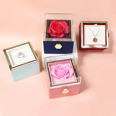 Flower Rose Gift Box Creative Rotating Rose Jewelry Packaging Box Valentine's Day Gift For Women