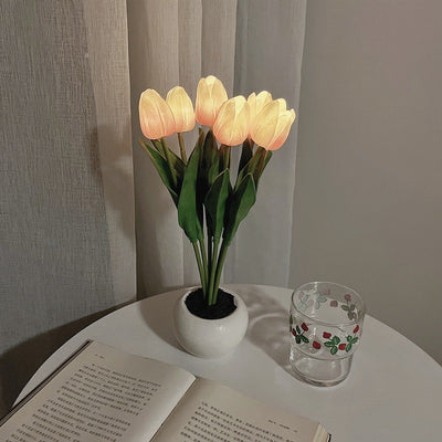 LED Tulip Flower Night Light Artificial Flowerpot Potted Plant Landscape Table Lamp