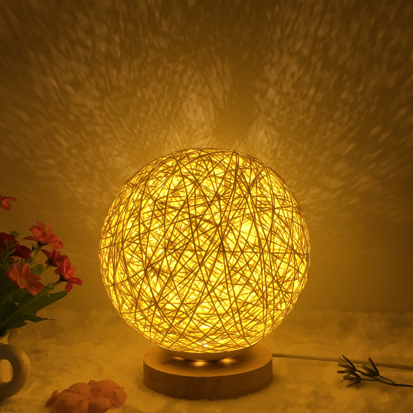 Creative Linen Table Lamp Novel and Unique LED Intelligent USB7 Color RGB16 Color Remote Control Rattan Ball Lamp