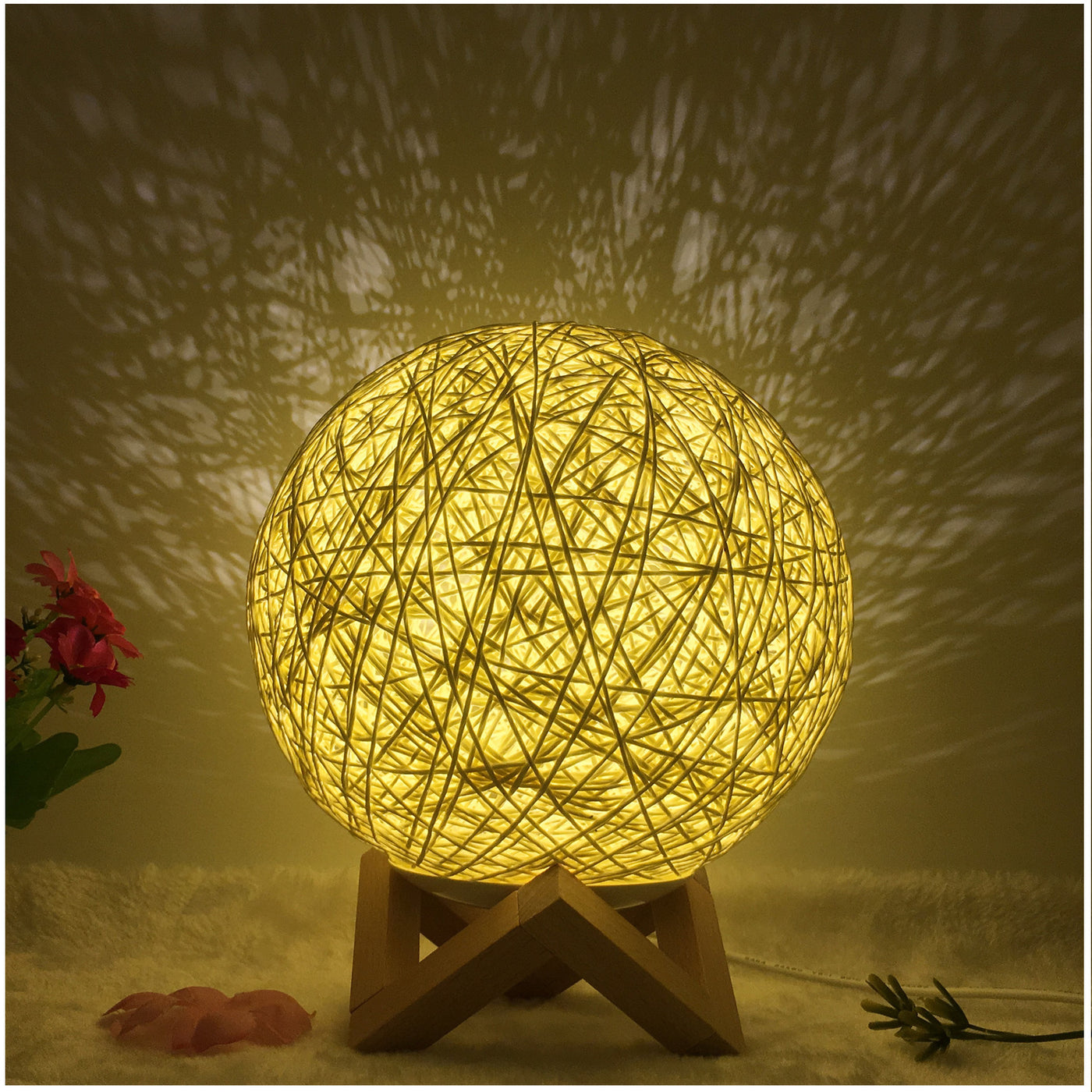 Creative Linen Table Lamp Novel and Unique LED Intelligent USB7 Color RGB16 Color Remote Control Rattan Ball Lamp