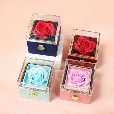 Flower Rose Gift Box Creative Rotating Rose Jewelry Packaging Box Valentine's Day Gift For Women