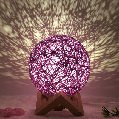 Creative Linen Table Lamp Novel and Unique LED Intelligent USB7 Color RGB16 Color Remote Control Rattan Ball Lamp