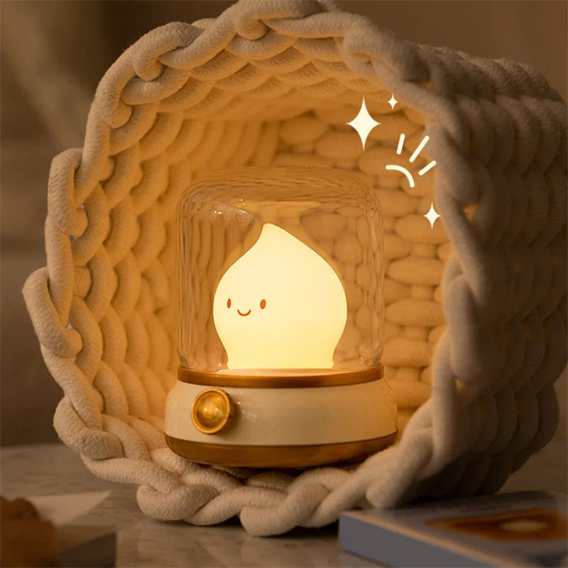 Retro Small Night Lamp Bedroom Mini Desktop LED Cute Night Lamp Creative USB Rechargeable Portable Cartoon Table Lamp For Coffee Bar Hotel Bedroom