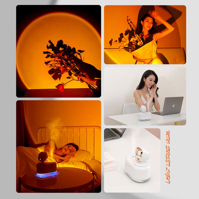 2 In 1 Mini Wireless Sunset Lamp Air Humidifier 300ML Fog Sprayer Humidifiers Ambient Light Mute Mist Maker