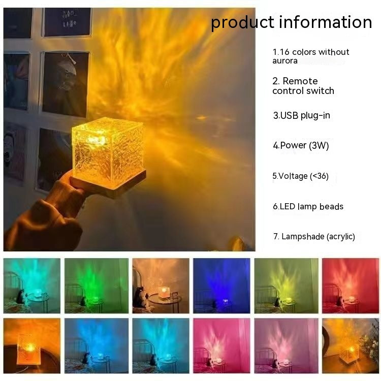 16 Colors LED Water Ripple Ambient Night Light USB Rotating Projection Crystal Table Lamp RGB Dimmable Night Light Home Decoration