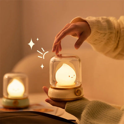 Retro Small Night Lamp Bedroom Mini Desktop LED Cute Night Lamp Creative USB Rechargeable Portable Cartoon Table Lamp For Coffee Bar Hotel Bedroom