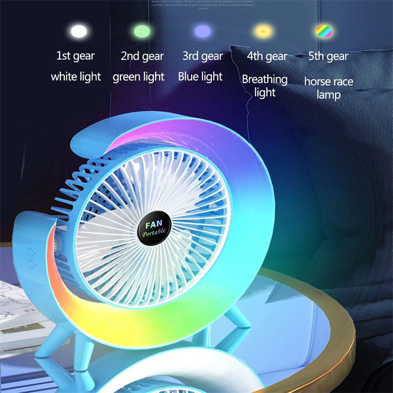 New Bright Night Light Charging Fan Desktop Silent Mini Electric Fan Portable Fan