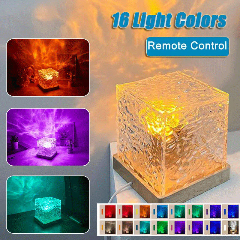 16 Colors LED Water Ripple Ambient Night Light USB Rotating Projection Crystal Table Lamp RGB Dimmable Night Light Home Decoration