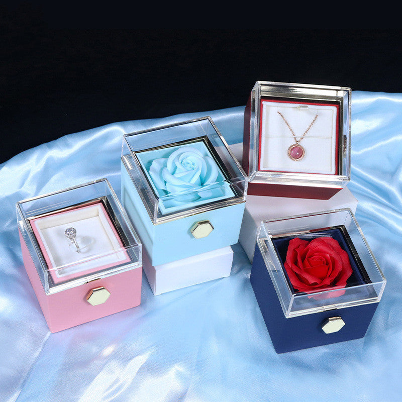 Flower Rose Gift Box Creative Rotating Rose Jewelry Packaging Box Valentine's Day Gift For Women