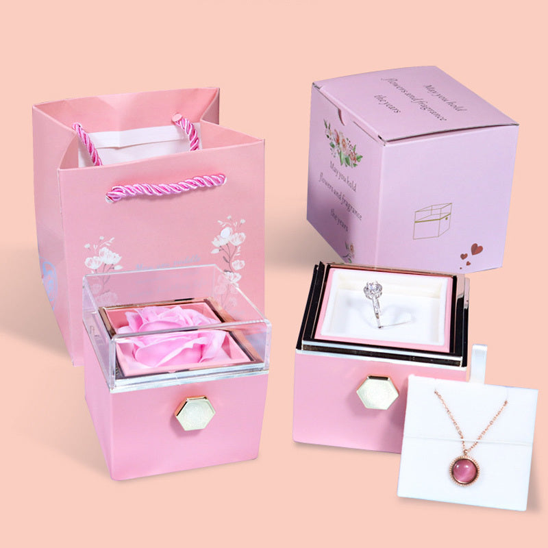 Flower Rose Gift Box Creative Rotating Rose Jewelry Packaging Box Valentine's Day Gift For Women