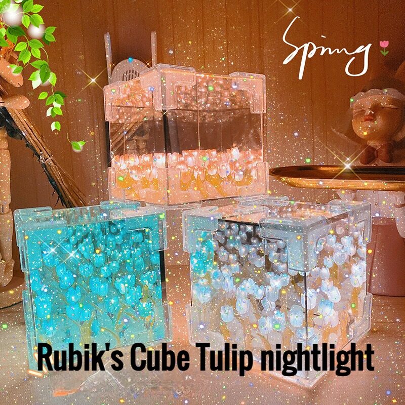 Handmade DIY Tulip Flower Small Night Light Romantic Gift For Girlfriend Mirror Lamp DIY Material Pack Atomsphere Decoration