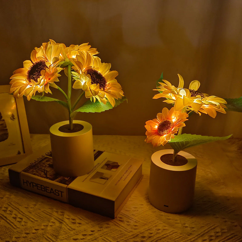 Rechargeable Sunflower Led Simulation Night Light Table Lamp Simulation Flowers Decorative Desk Lamp