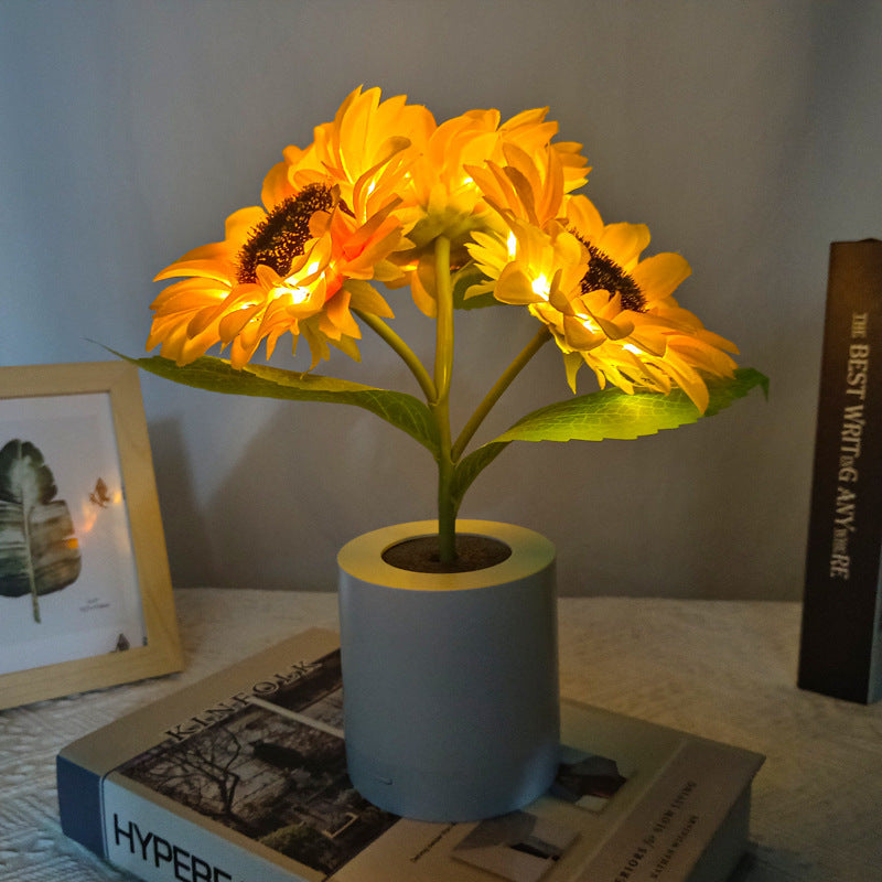 Rechargeable Sunflower Led Simulation Night Light Table Lamp Simulation Flowers Decorative Desk Lamp