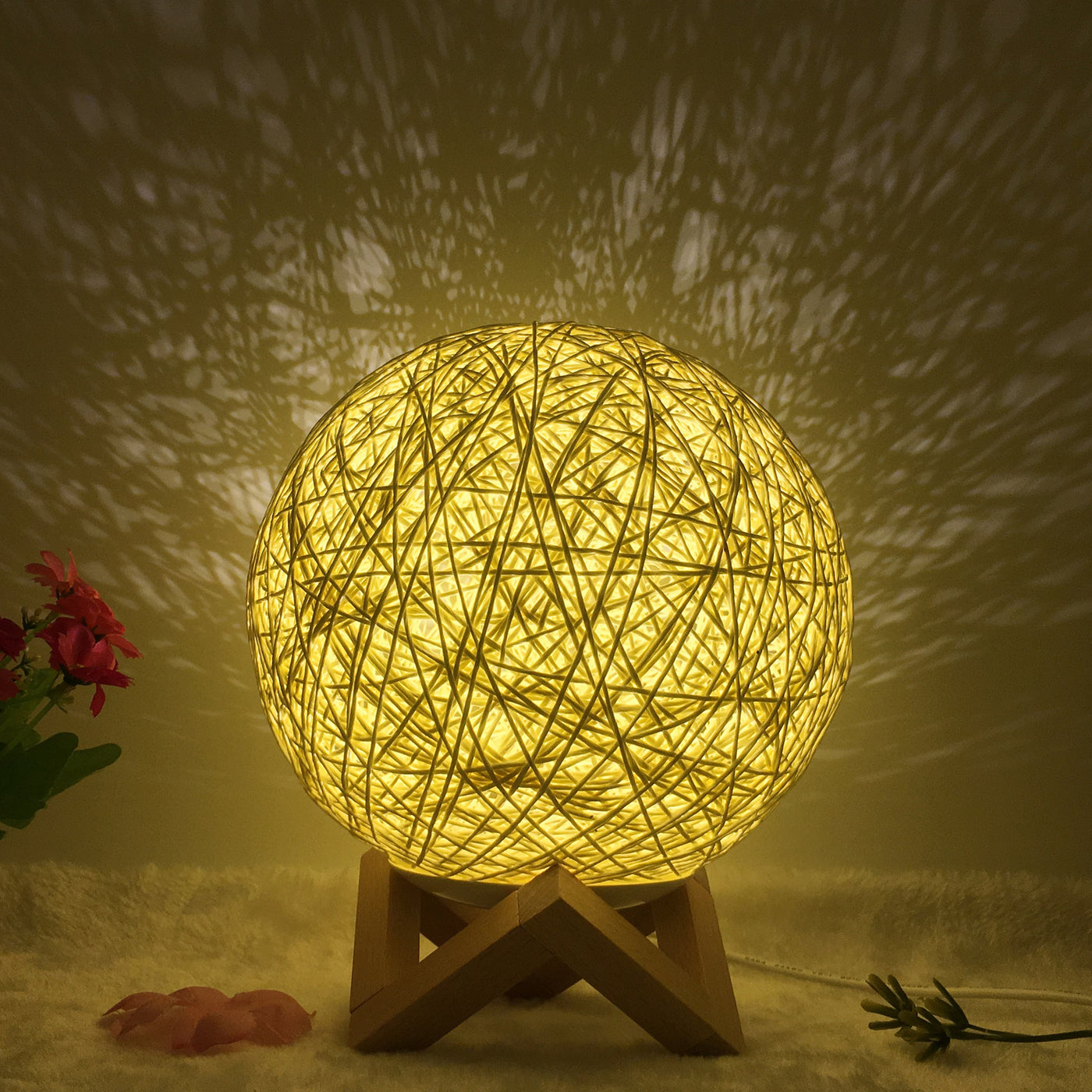 Creative Linen Table Lamp Novel and Unique LED Intelligent USB7 Color RGB16 Color Remote Control Rattan Ball Lamp