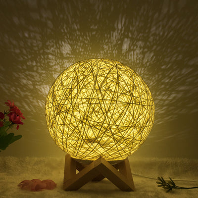 Creative Linen Table Lamp Novel and Unique LED Intelligent USB7 Color RGB16 Color Remote Control Rattan Ball Lamp