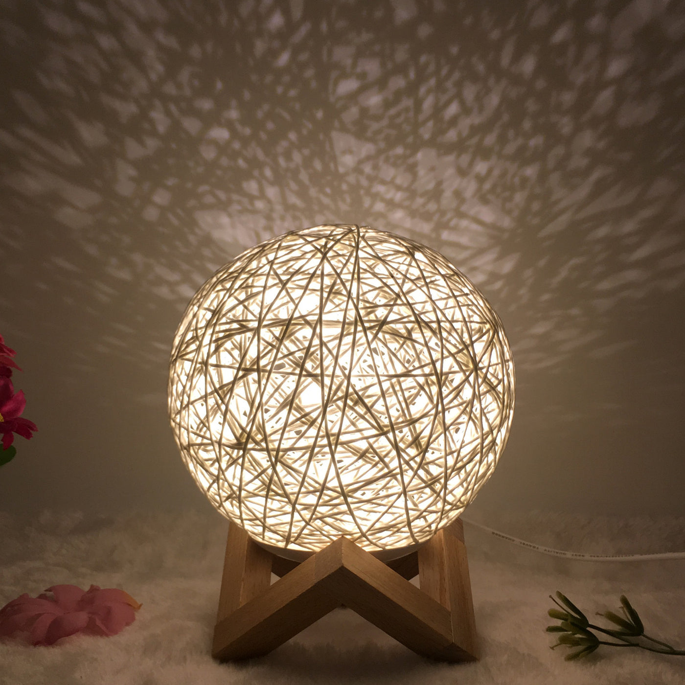 Creative Linen Table Lamp Novel and Unique LED Intelligent USB7 Color RGB16 Color Remote Control Rattan Ball Lamp