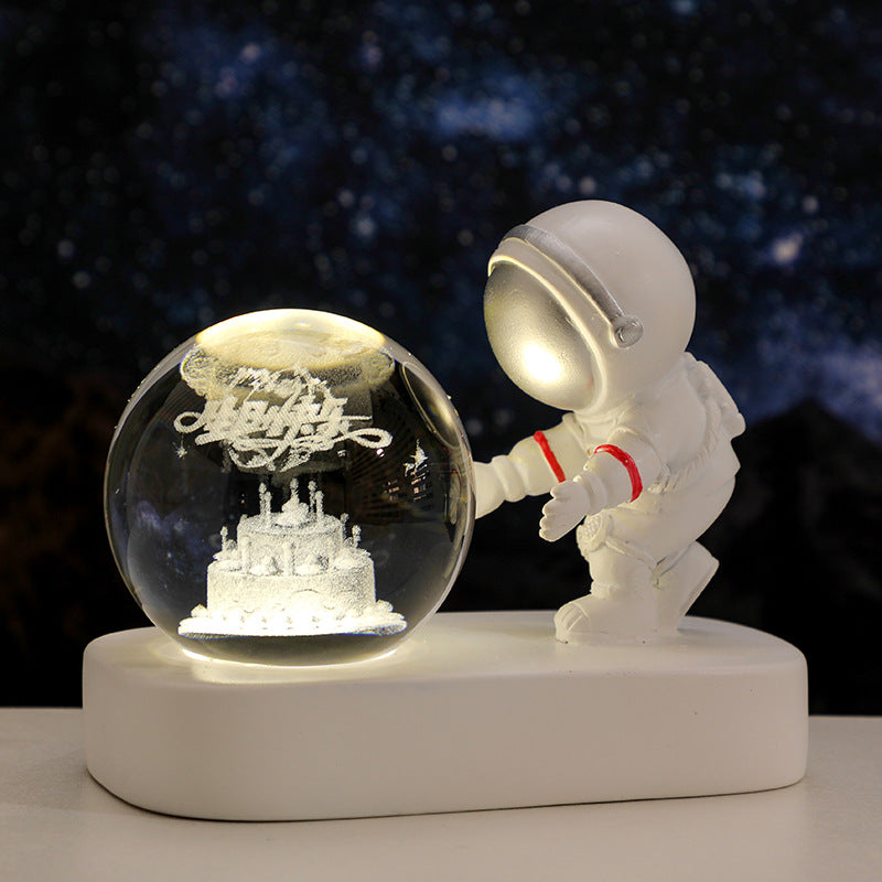 Glowing Planetary Galaxy Astronaut Crystal Ball Night Lights USB Power Warm Bedside Light Birthday Gift Night Lamp