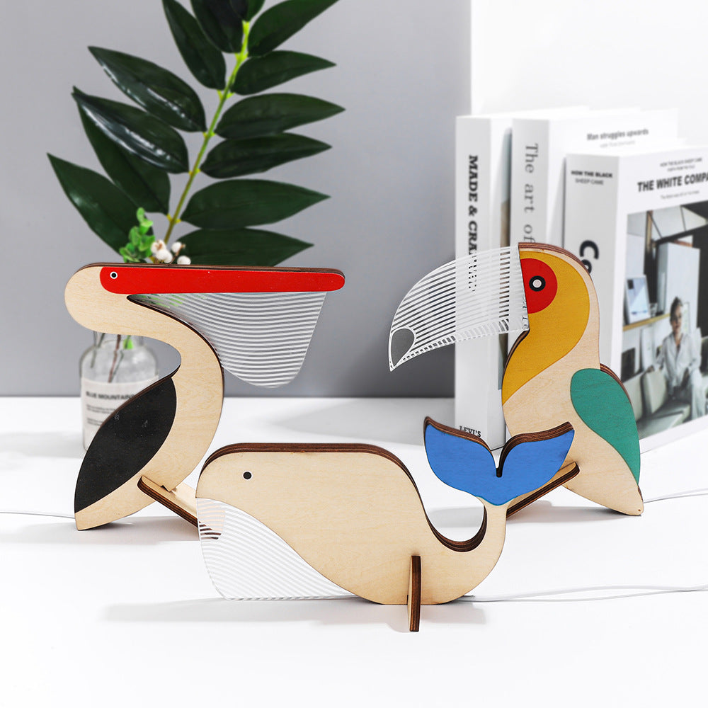 Animals LED Night Light Wood Acrylic Table USB Lights Decorate For Children Baby Kids Bedside Lamp Pelican Sirius Whale Toucan