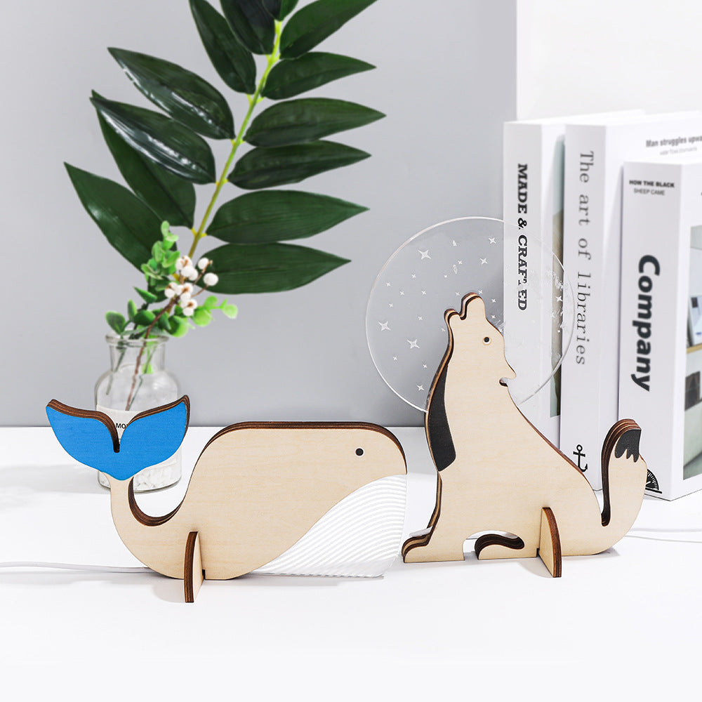 Animals LED Night Light Wood Acrylic Table USB Lights Decorate For Children Baby Kids Bedside Lamp Pelican Sirius Whale Toucan