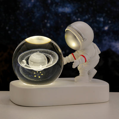 Glowing Planetary Galaxy Astronaut Crystal Ball Night Lights USB Power Warm Bedside Light Birthday Gift Night Lamp