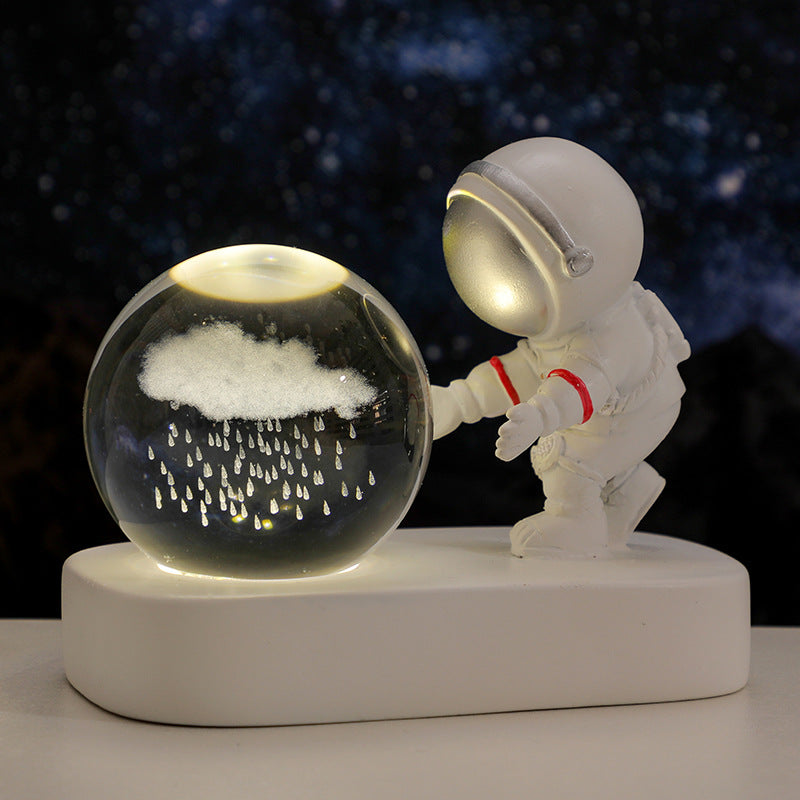 Glowing Planetary Galaxy Astronaut Crystal Ball Night Lights USB Power Warm Bedside Light Birthday Gift Night Lamp