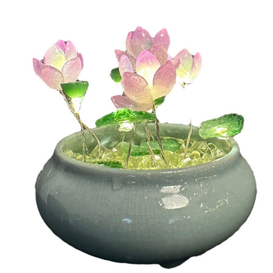 Glass Lotus Small Night Lamp  Diy Lotus Ornaments