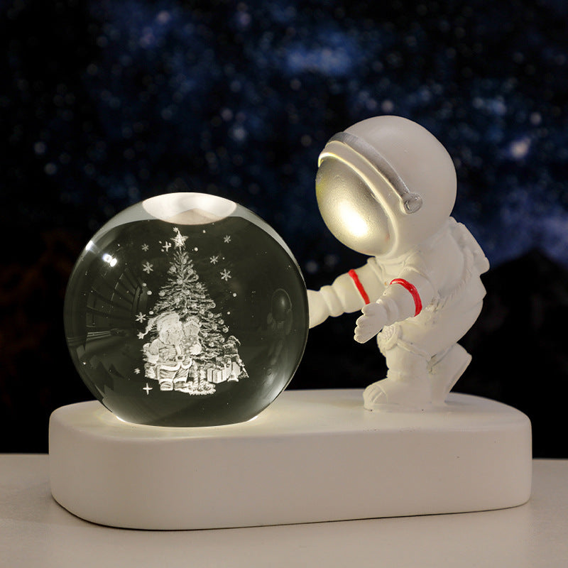 Glowing Planetary Galaxy Astronaut Crystal Ball Night Lights USB Power Warm Bedside Light Birthday Gift Night Lamp