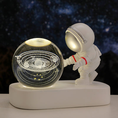 Glowing Planetary Galaxy Astronaut Crystal Ball Night Lights USB Power Warm Bedside Light Birthday Gift Night Lamp