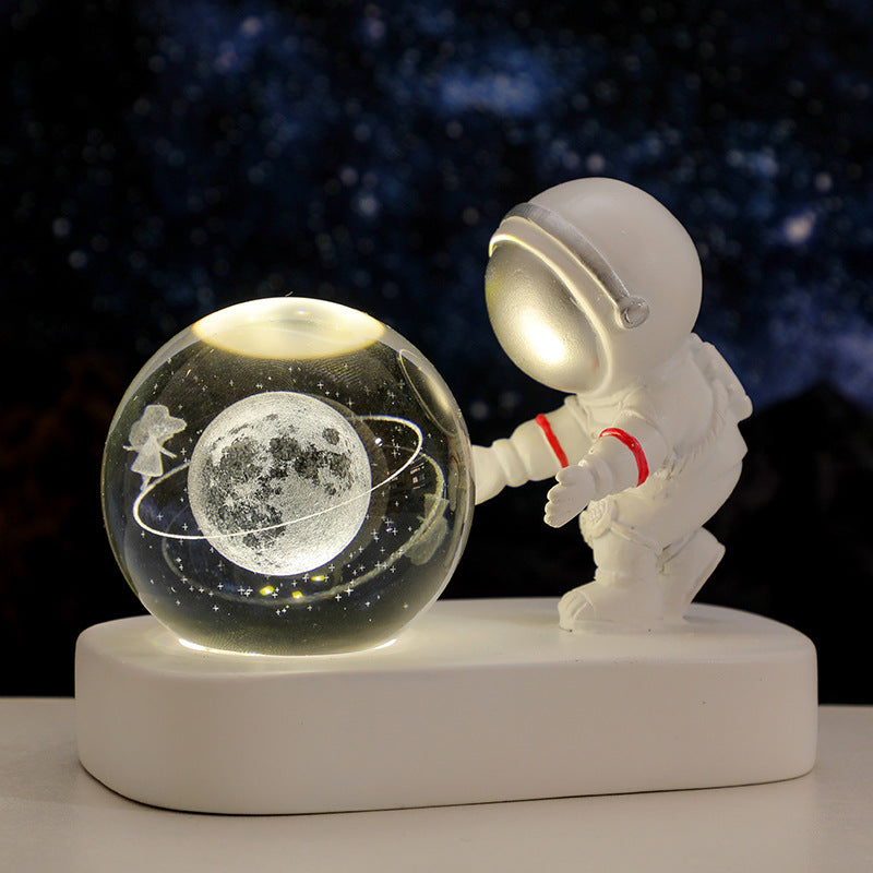 Glowing Planetary Galaxy Astronaut Crystal Ball Night Lights USB Power Warm Bedside Light Birthday Gift Night Lamp