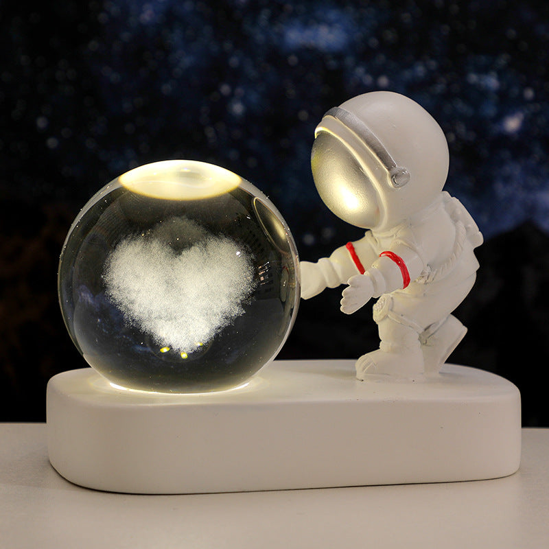 Glowing Planetary Galaxy Astronaut Crystal Ball Night Lights USB Power Warm Bedside Light Birthday Gift Night Lamp