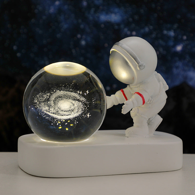 Glowing Planetary Galaxy Astronaut Crystal Ball Night Lights USB Power Warm Bedside Light Birthday Gift Night Lamp