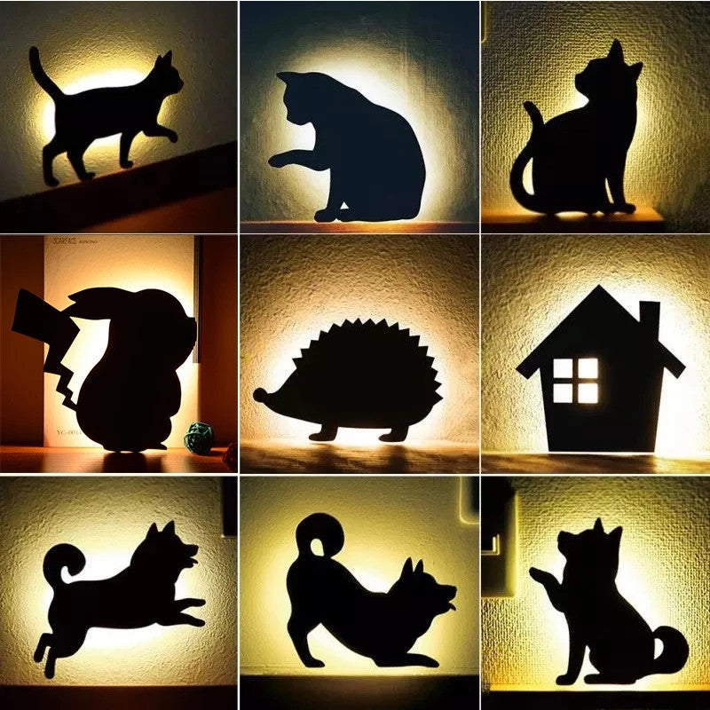 LED Animal Dog Cat Night Light Kitten Smart Sound Sensor Control Wall Lamp Home Corridor Balcony Night Lamp Baby Kids Sleep Lamp