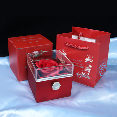 Flower Rose Gift Box Creative Rotating Rose Jewelry Packaging Box Valentine's Day Gift For Women