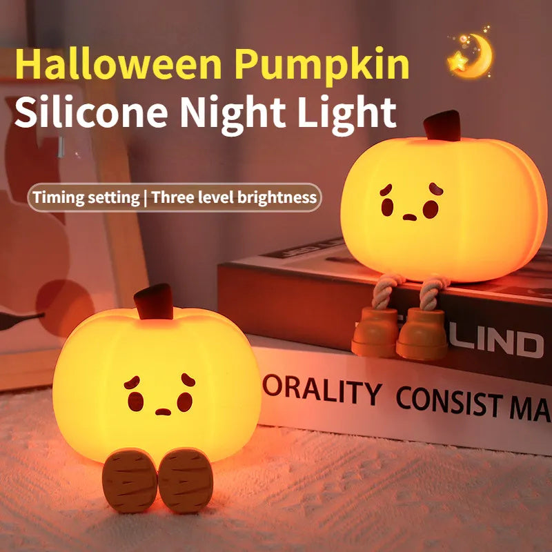 Pumpkin Night Light Cute Soft Silicone Lamp Touch  Dimmable Rechargeable Bedside Decor Light