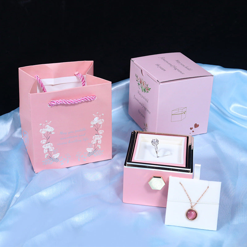 Flower Rose Gift Box Creative Rotating Rose Jewelry Packaging Box Valentine's Day Gift For Women