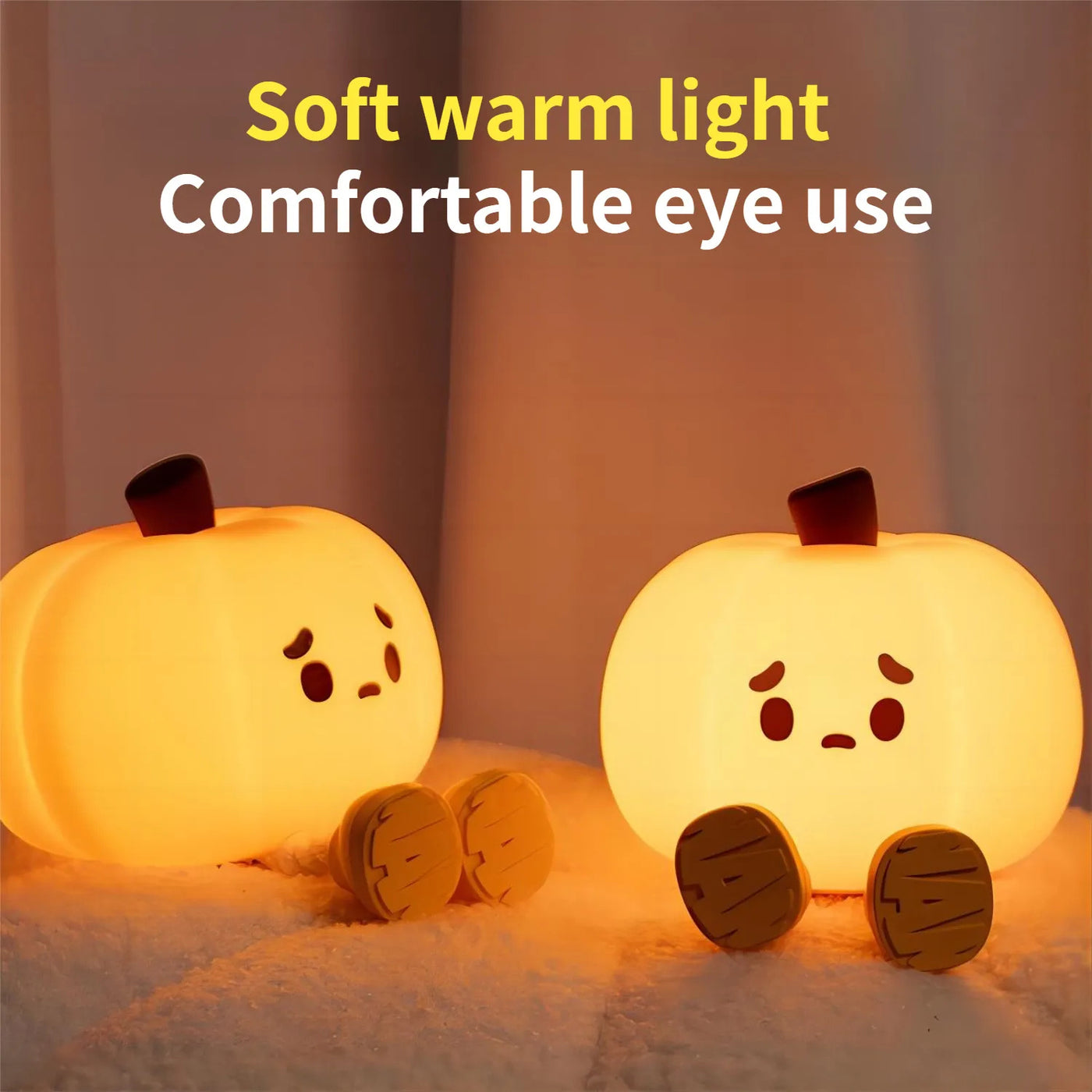 Pumpkin Night Light Cute Soft Silicone Lamp Touch  Dimmable Rechargeable Bedside Decor Light