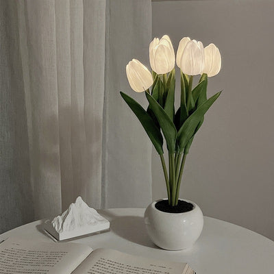 LED Tulip Flower Night Light Artificial Flowerpot Potted Plant Landscape Table Lamp