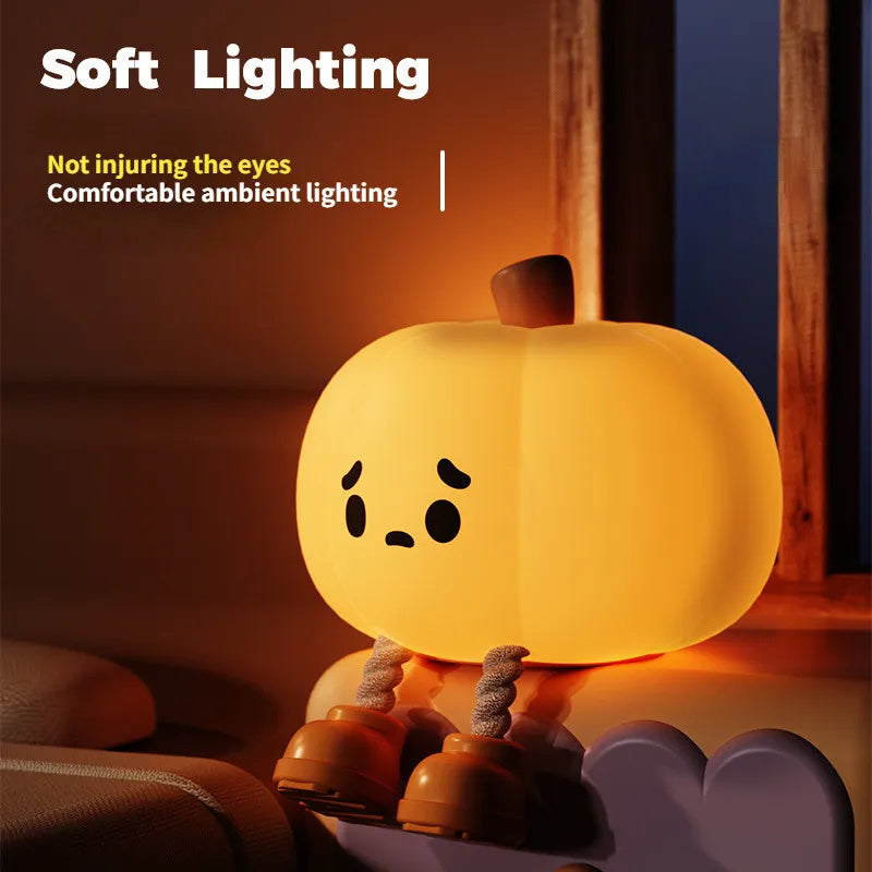 Pumpkin Night Light Cute Soft Silicone Lamp Touch  Dimmable Rechargeable Bedside Decor Light